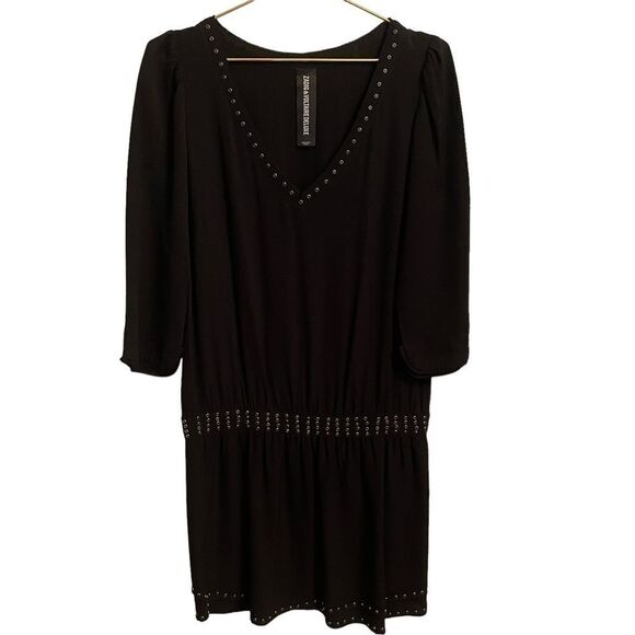 Zadig & Voltaire Deluxe Black Silk Studded V Neck Dress Size MED - Picture 1 of 8